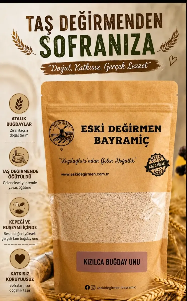ESKİ DEĞİRMEN BAYRAMİÇ KIZILCA BUĞDAY UNU 1 KG
