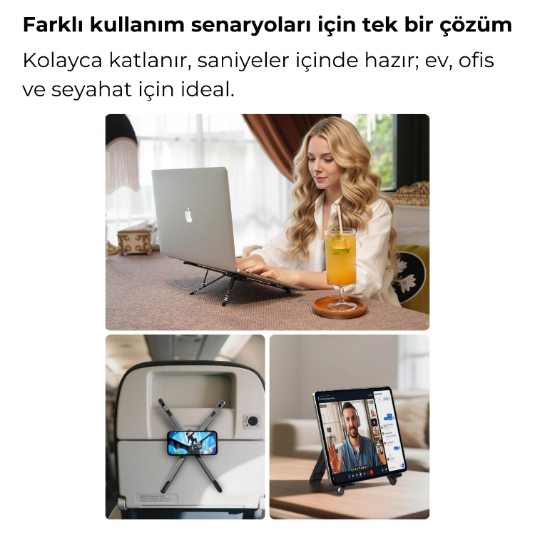 Manyetik 3’ü 1 Arada Ayarlanabilir Masaüstü Laptop Tablet Telefon Standı