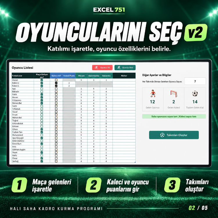 Halı Saha Kadro Kurma Programı v2