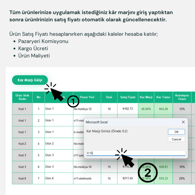 PAZARYERİ SATIŞ FİYATI HESAPLAMA [EXCEL]