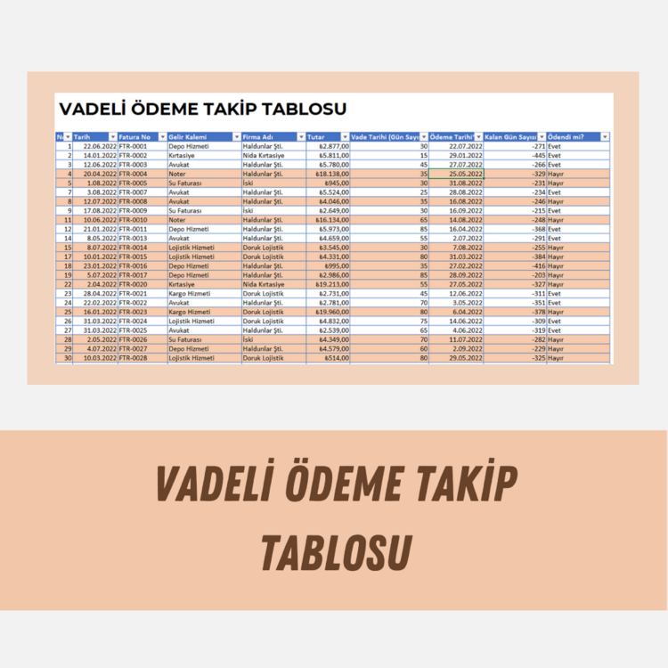VADELİ ÖDEME TAKİP TABLOSU