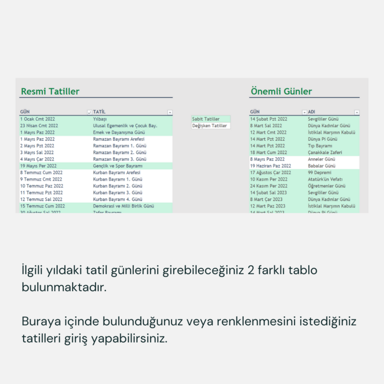 YILLIK TAKVİM UYGULAMASI - [RESMİ TATİL & ÖZEL GÜNLER RENKLENDİRİLMİŞ]
