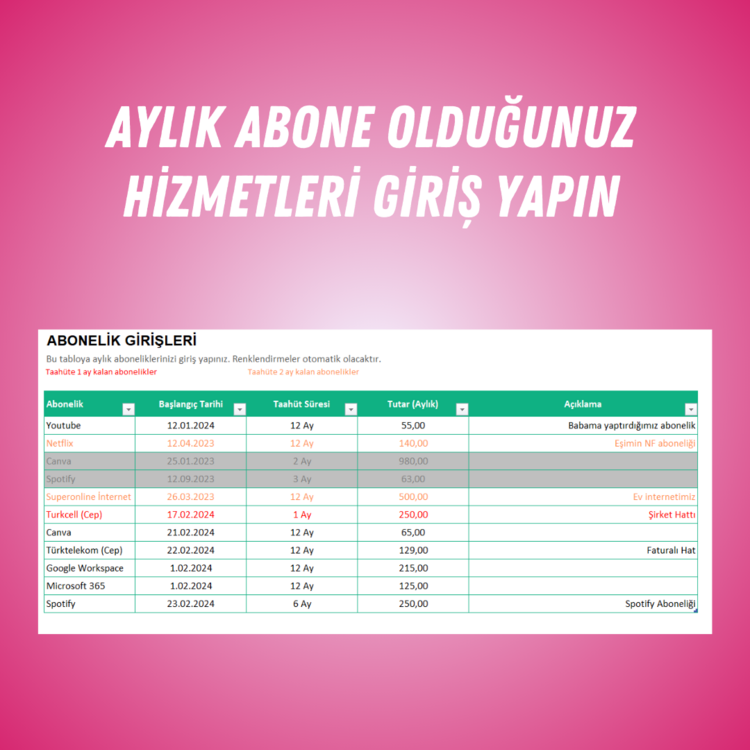 AYLIK ABONELİK TAKİP PROGRAMI