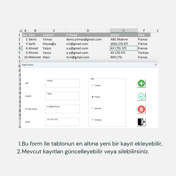 VBA KAYIT FORMU