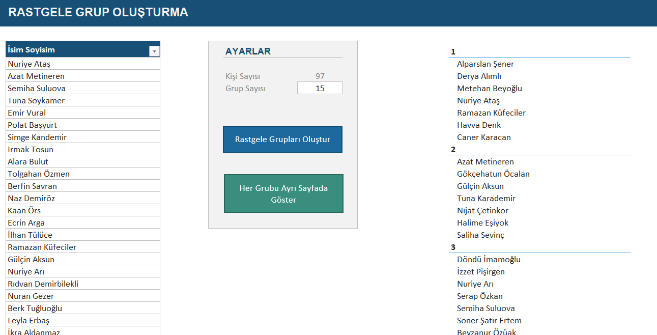 İSİMLERİ RASTGELE GRUPLARA ATAMA PROGRAMI