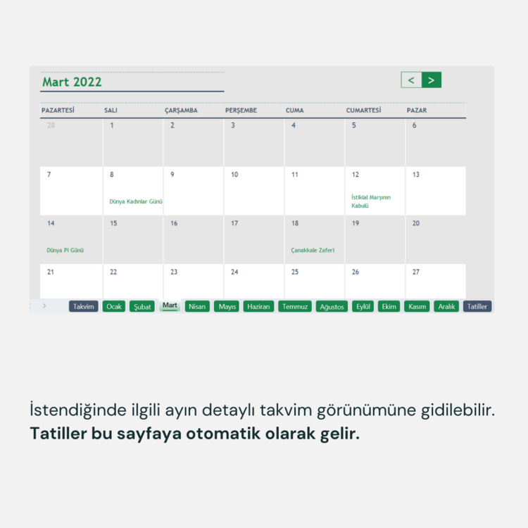 YILLIK TAKVİM UYGULAMASI - [RESMİ TATİL & ÖZEL GÜNLER RENKLENDİRİLMİŞ]