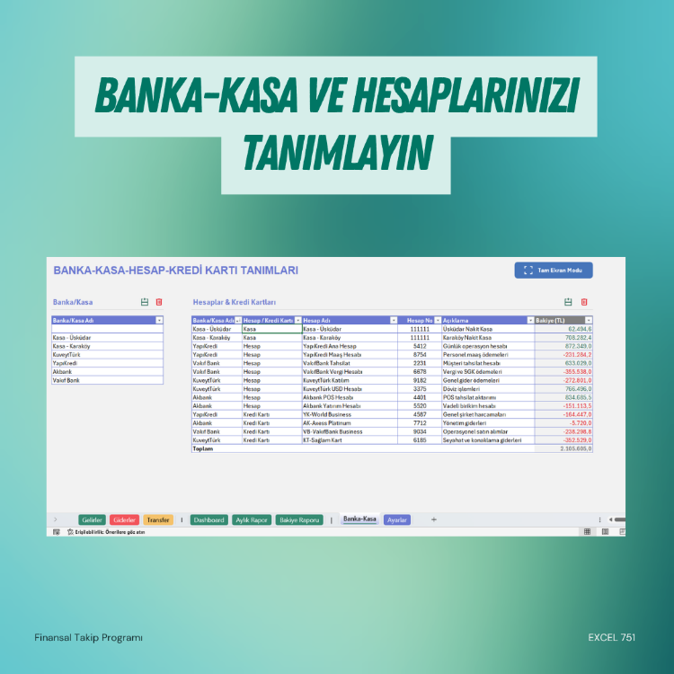 Finansal Yönetim Programı: Banka, Kasa, Gelir, Gider ve Transfer Takibi 