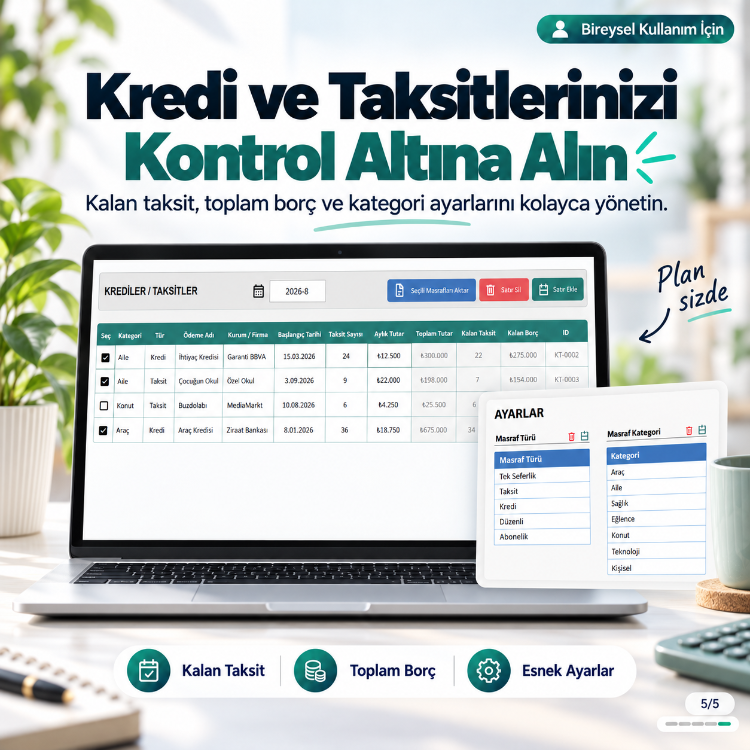 Excel Masraf Takip Programı (Ev Ekonomisi İçin Bireysel Kullanım)