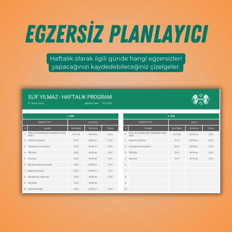 EXCEL - FITNESS TAKİP ŞABLONU