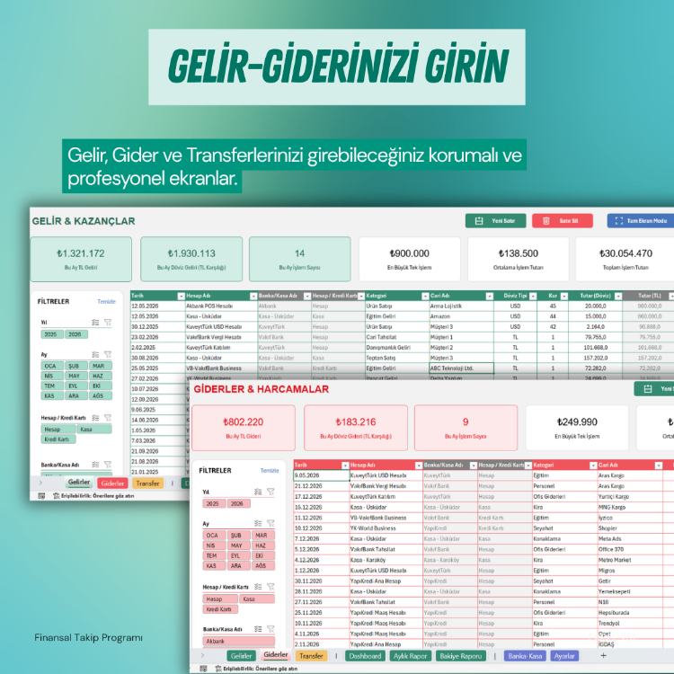 Finansal Yönetim Programı: Banka, Kasa, Gelir, Gider ve Transfer Takibi 