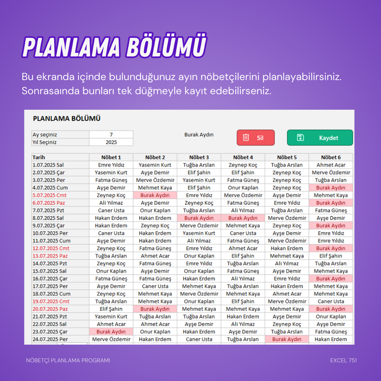 Nöbetçi Çizelgesi Planlama Programı