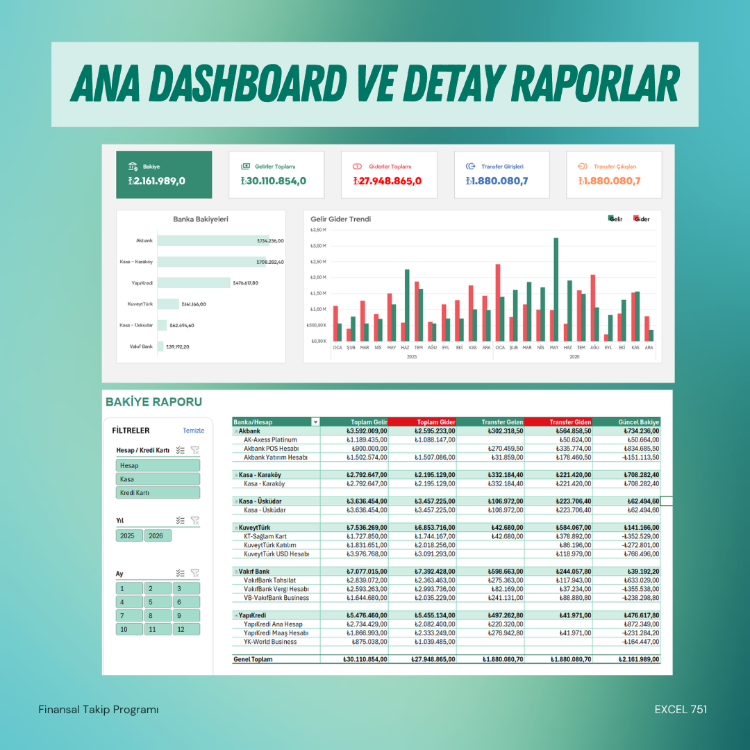 Finansal Yönetim Programı: Banka, Kasa, Gelir, Gider ve Transfer Takibi 