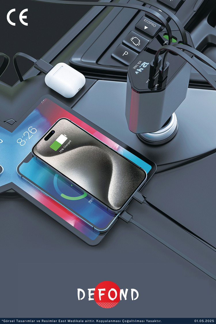 Usb C Typec Araç Şarj Aleti,4'ü 1 Arada Hızlı Şarz Araç 66w Araç Usb Şarj Cihazı