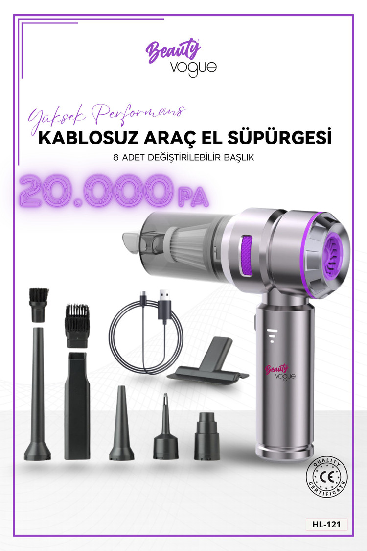 Araç İçi Süpürge 4IN1 20.000 PA Emiş Güçlü Üflemeli Şarjlı Mini Araba El Süpürgesi HL121 PRO