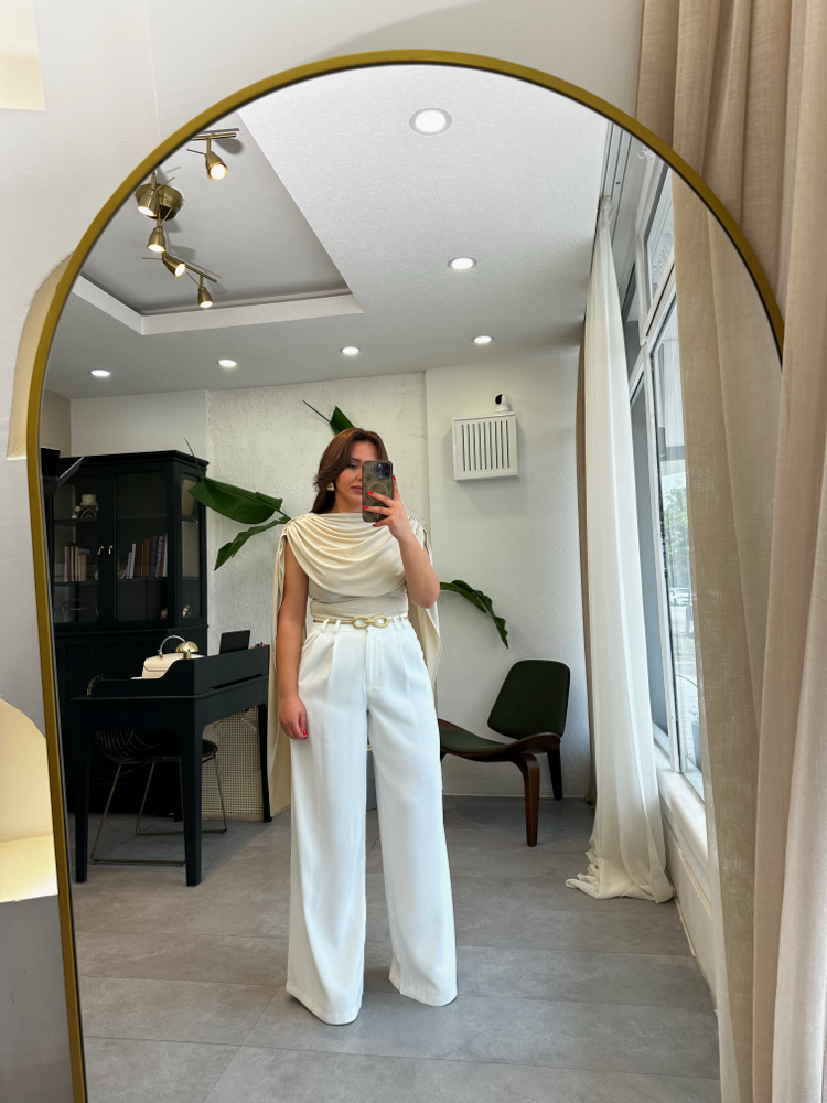 Taş Rengi Şal Detay Bodysuit 