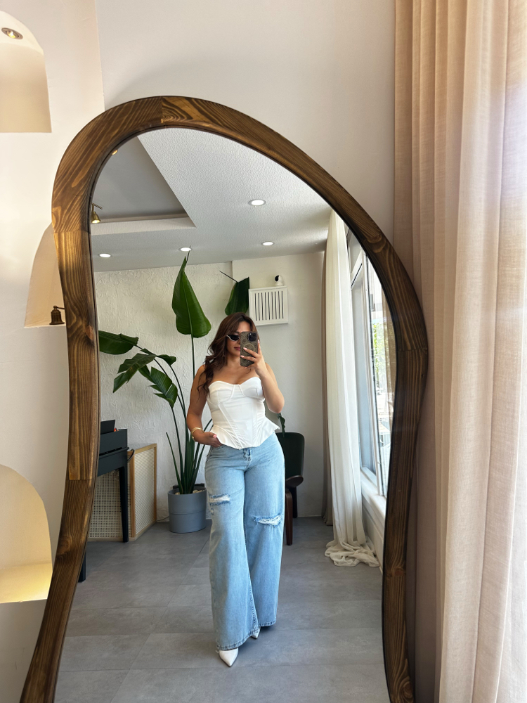 Dantel Detay Eskitme Denim Palazzo