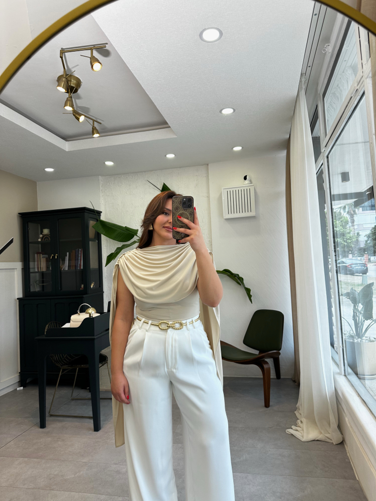 Taş Rengi Şal Detay Bodysuit 
