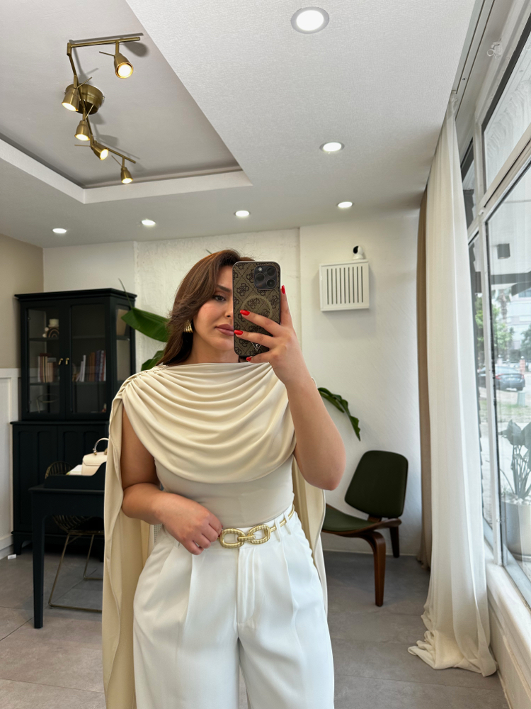 Taş Rengi Şal Detay Bodysuit 