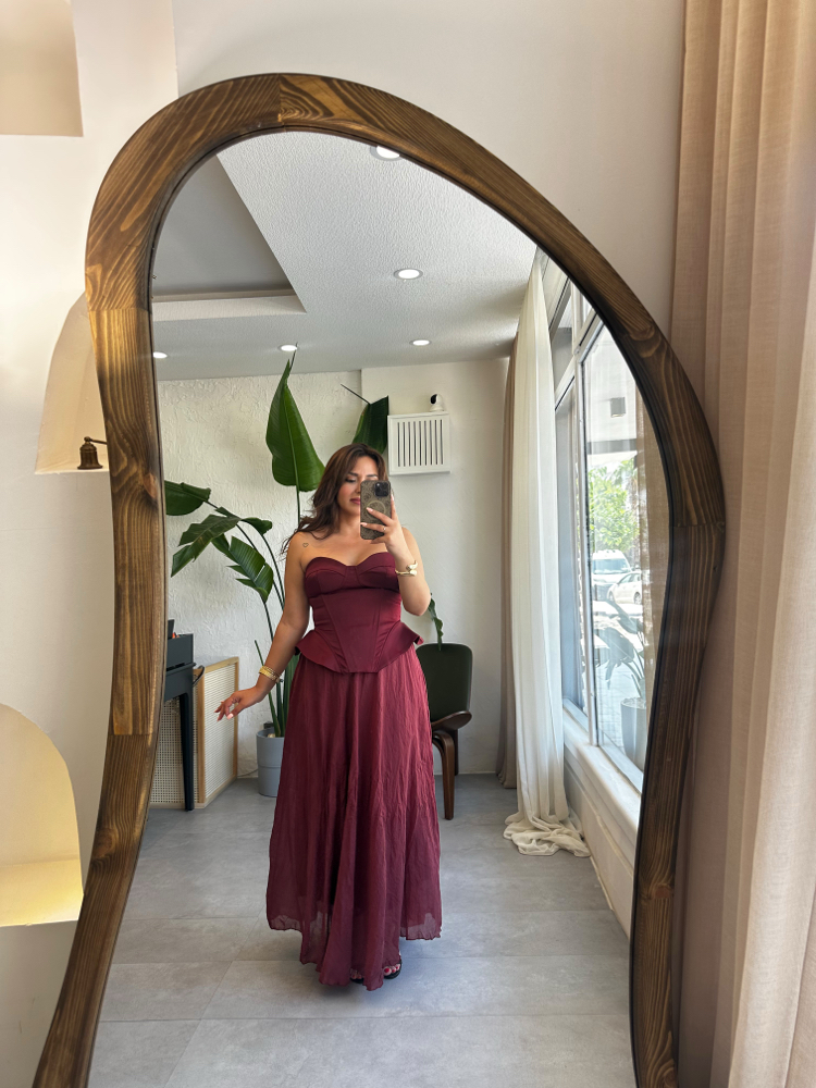 Bordo Kırışık Etek