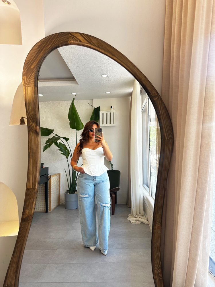 Dantel Detay Eskitme Denim Palazzo