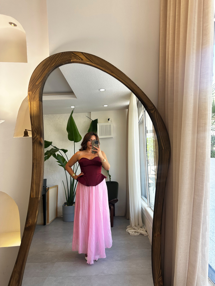 Pembe Kırışık Etek
