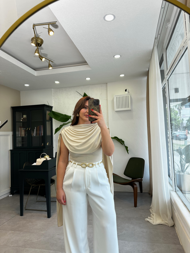 Taş Rengi Şal Detay Bodysuit 