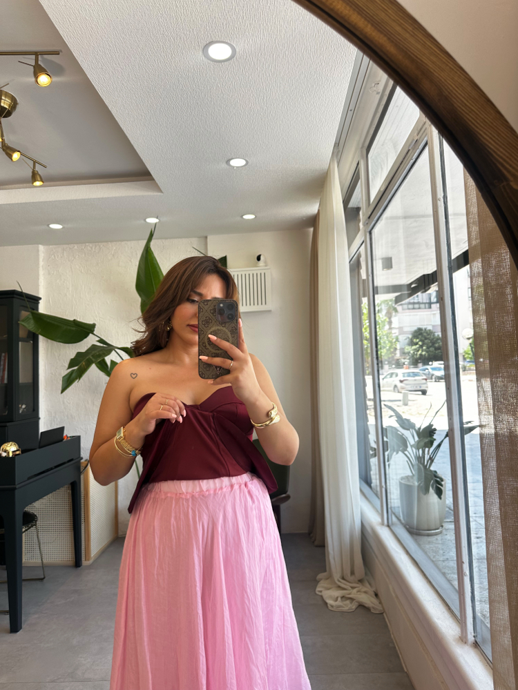 Pembe Kırışık Etek