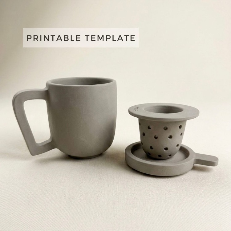 Tea Brewing Set Template: Mug, Infuser, Lid and Plate Ceramic Pottery (Printable PDF A4 size)