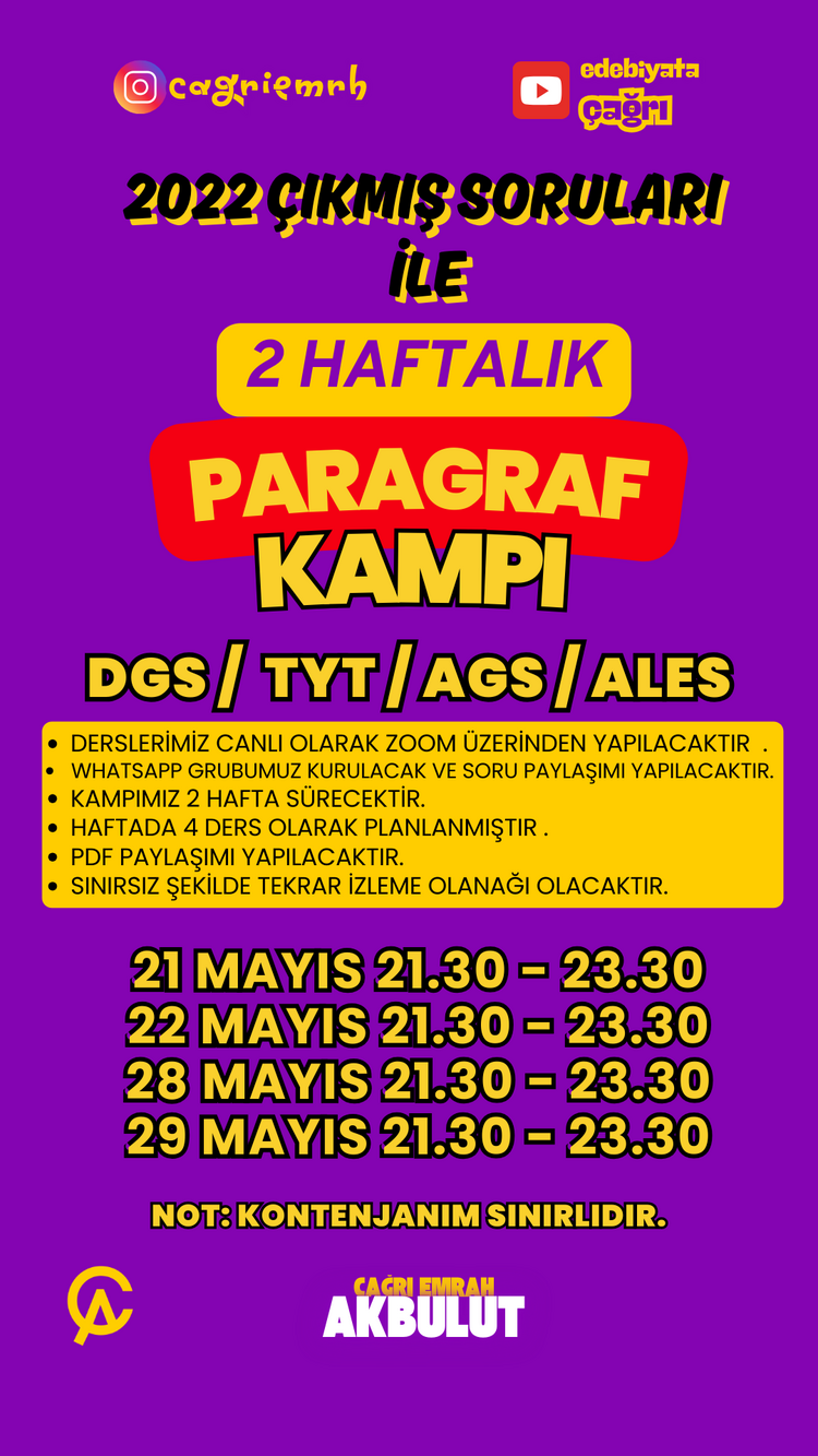 ÇIKMIŞ SORULARLA 2 HAFTALIK PARAGRAF KAMPI