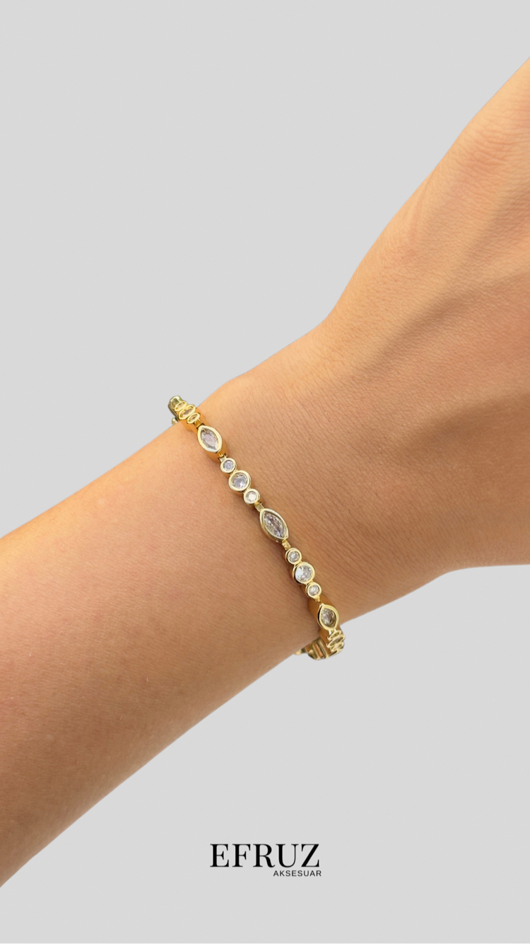 Damla ve oval taş bileklik | 14K VİP KAPLAMA