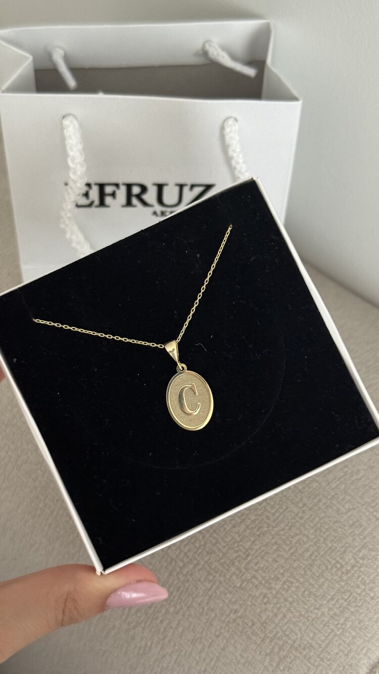 Vintage oval harf kolye | 925 ayar gümüş
