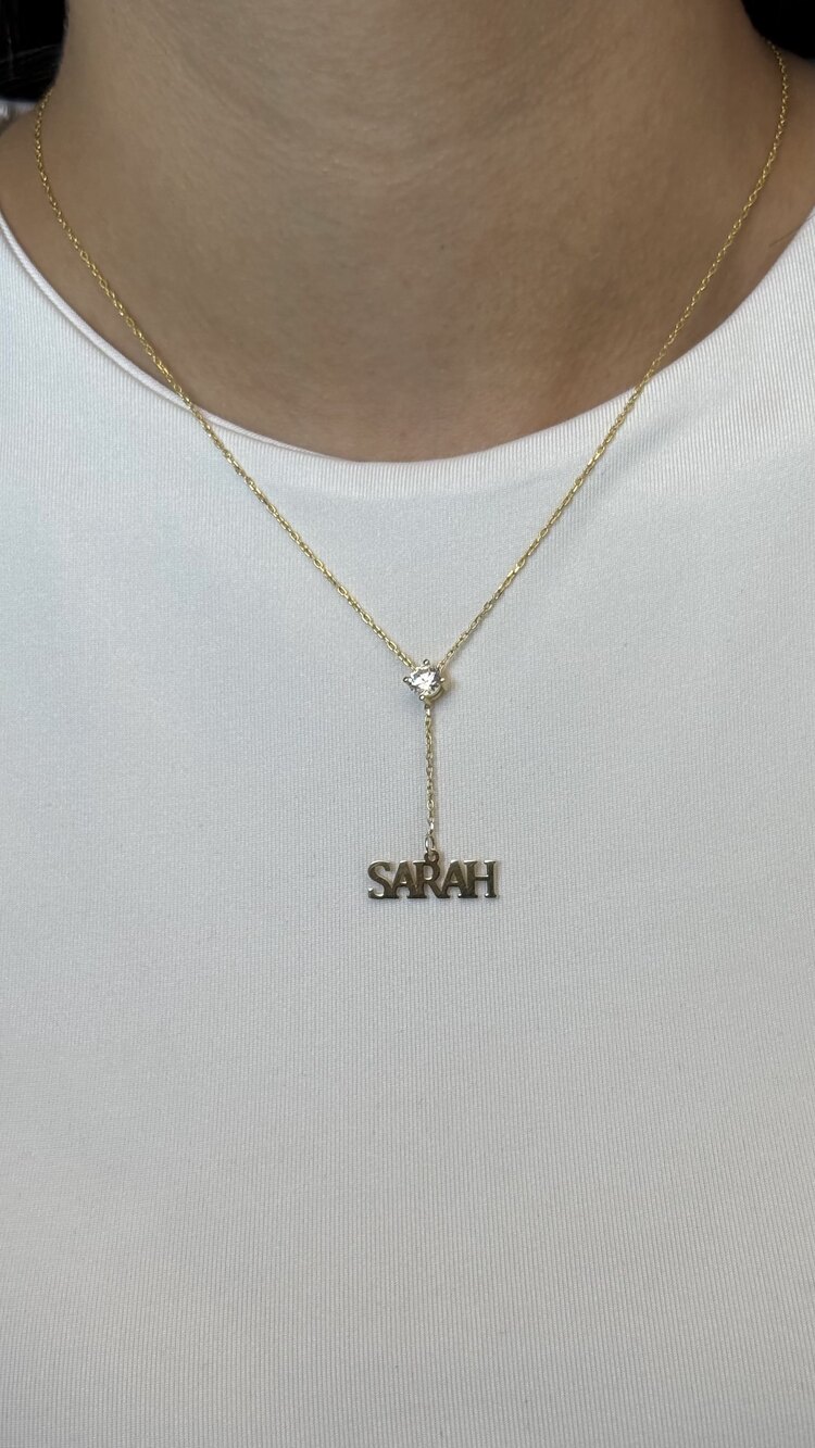 Taşlı sarkıt isim kolye | 925 ayar gümüş