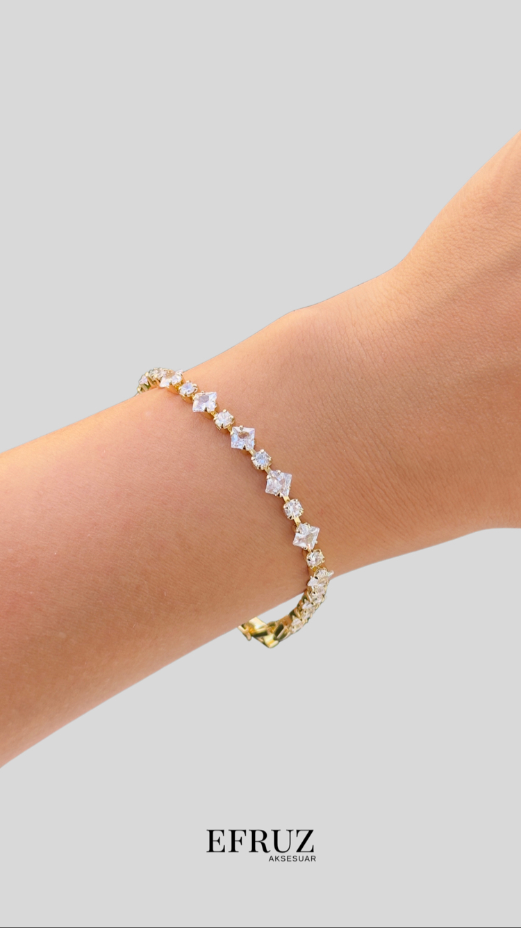 Minimal çokgen taş bileklik | 14K VİP KAPLAMA
