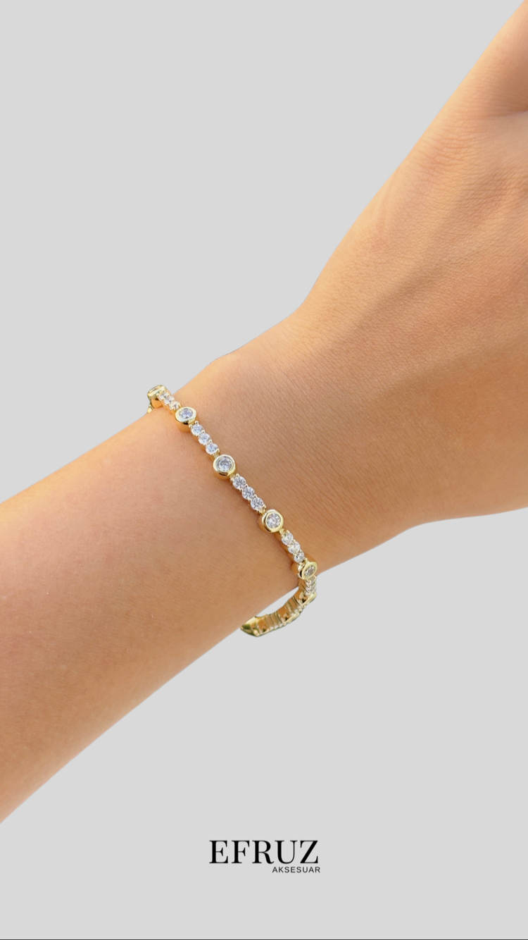 Suyolu oval taş bileklik |14K VİP KAPLAMA