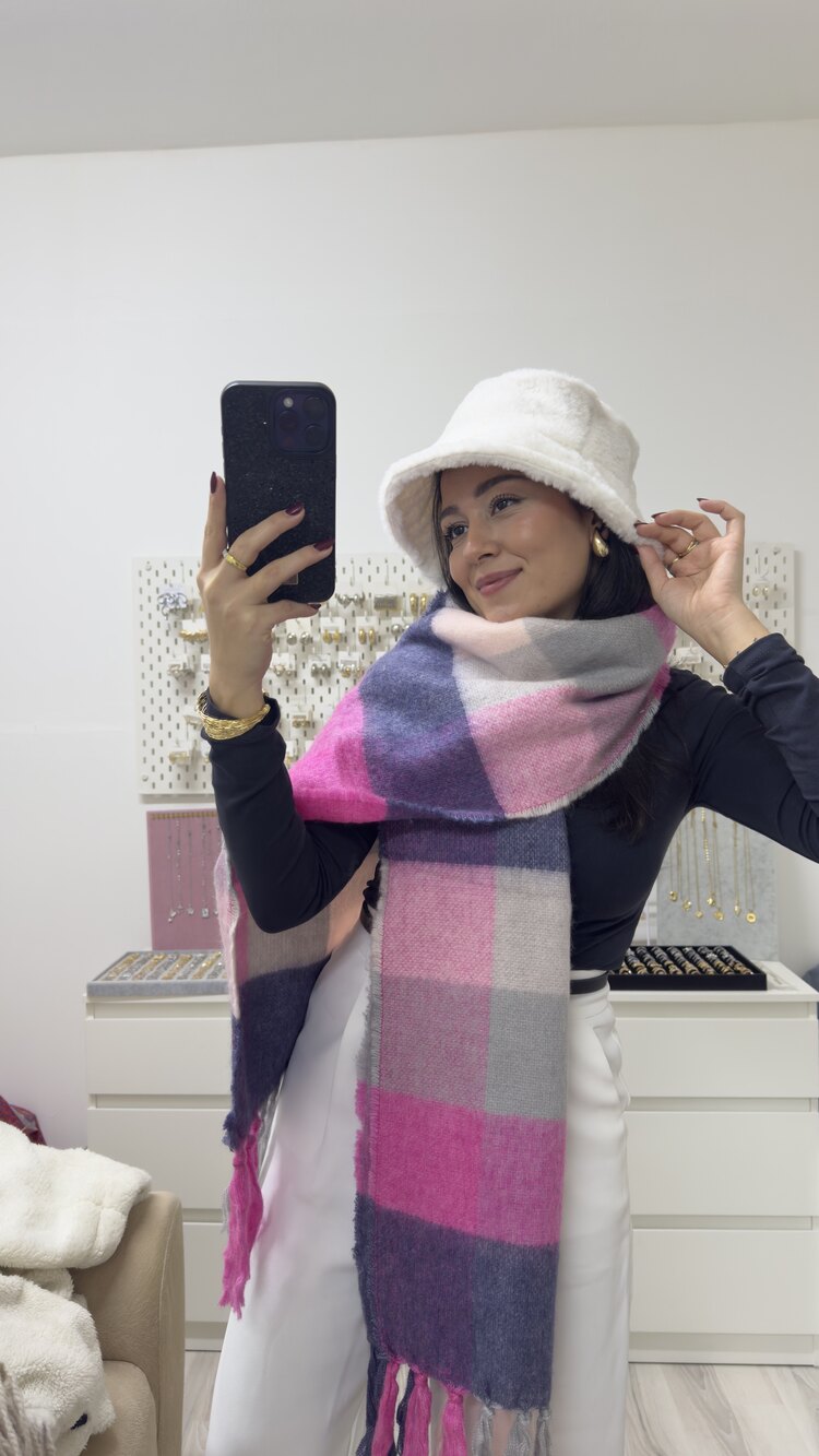 Pofuduk kareli pinterest şal | pembe karışımlı