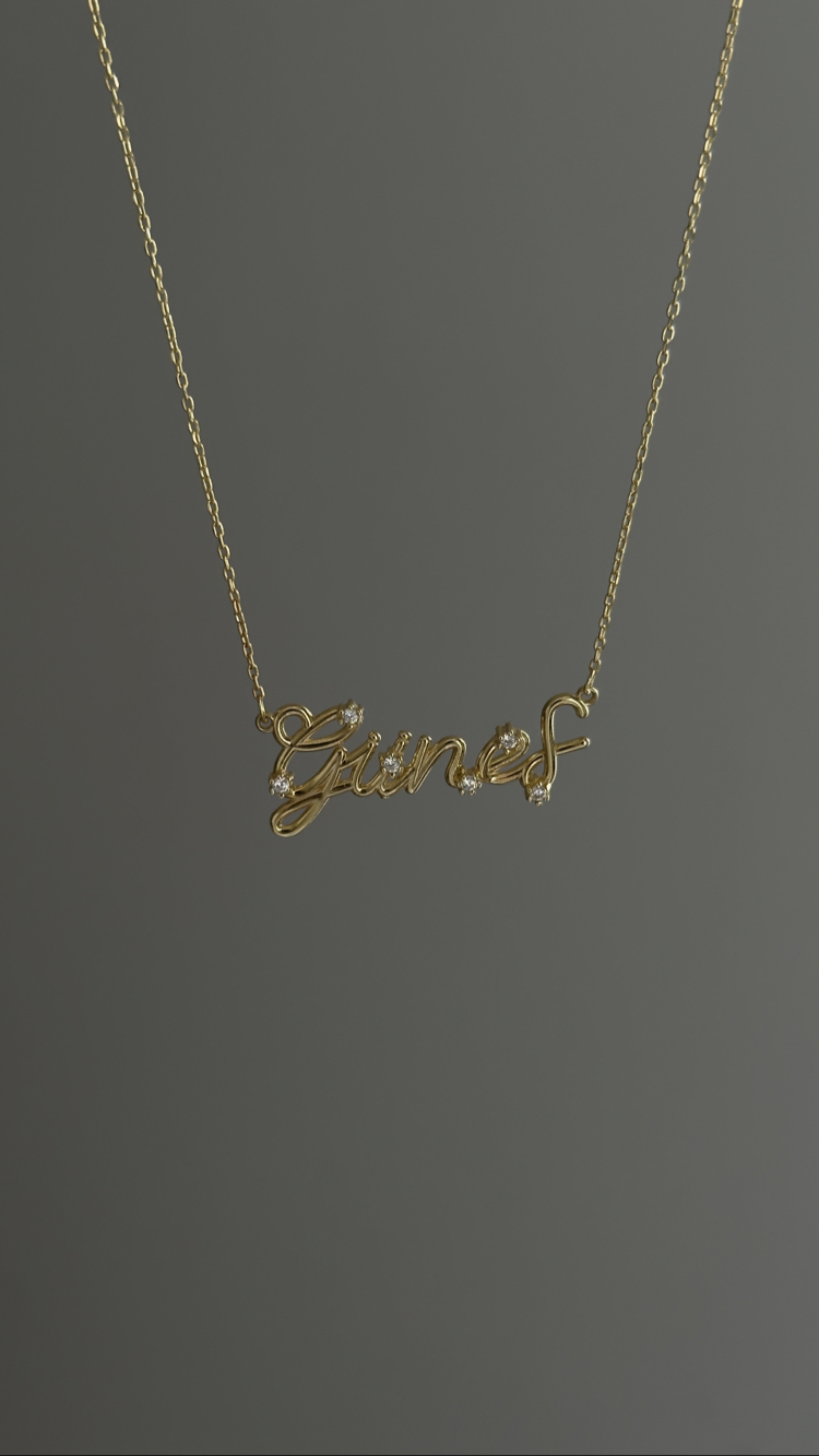 Minimal taşlı isim kolye | 925gümüş
