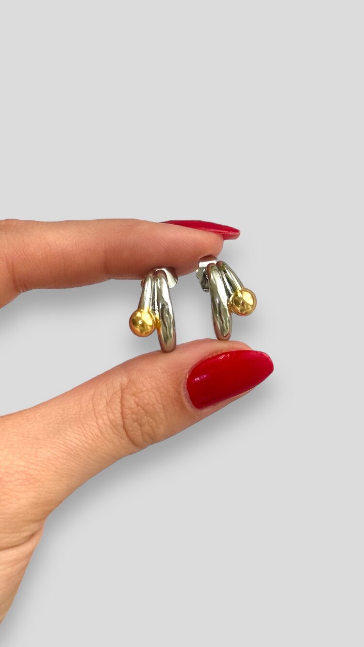 Silver halka gold topçuk küpe |Altın kaplama