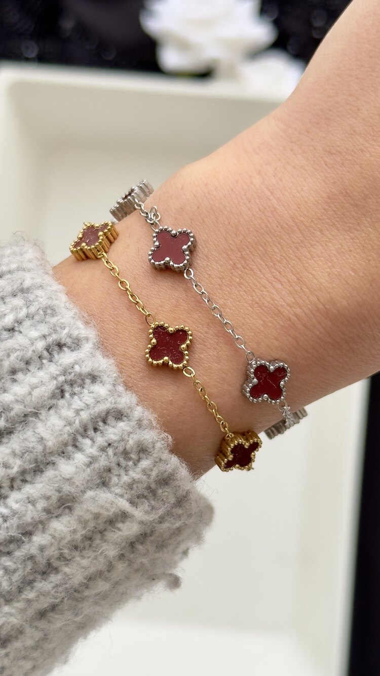 Bordo mini yonca bileklik |Çelik