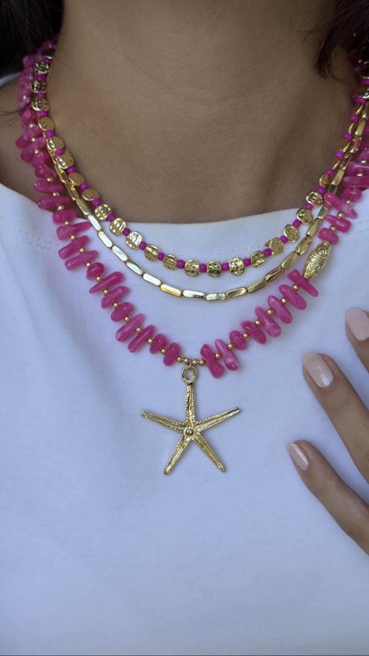 Pembe kemik deniz yıldızı kolye