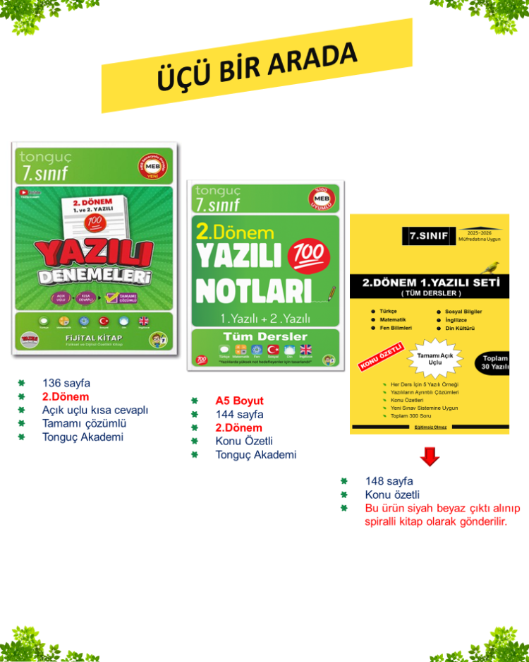7.Sınıf Tonguç Akademi Yazılı Kitapları + 7.Sınıf Yazılı Seti