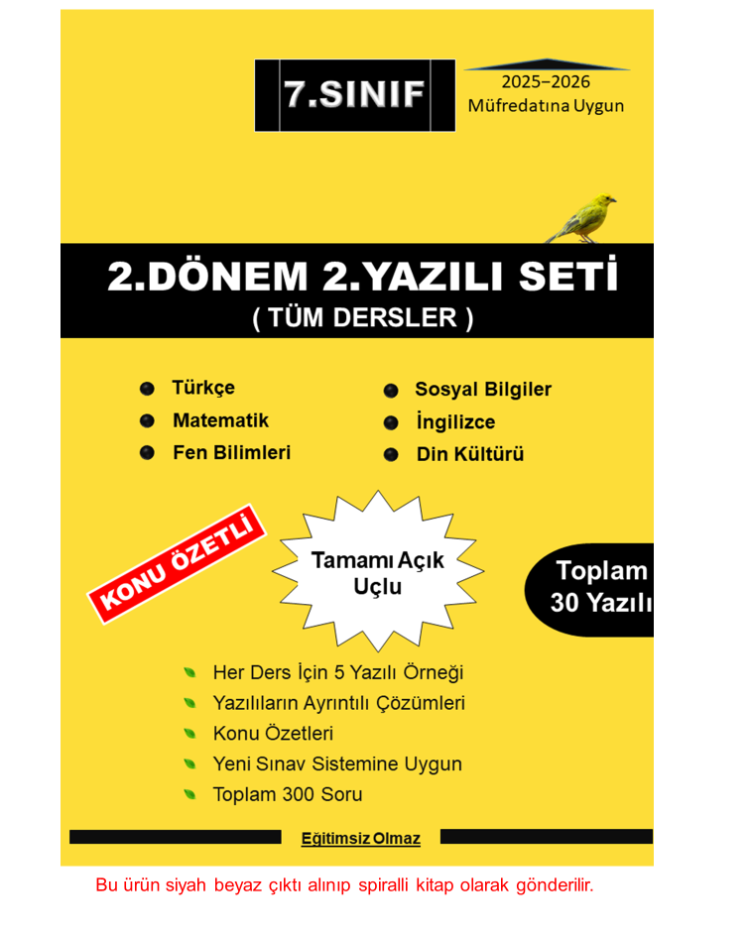 7.Sınıf Tonguç Akademi 2.Dönem Yazılı Kitabı + 7.Sınıf Yazılı Seti