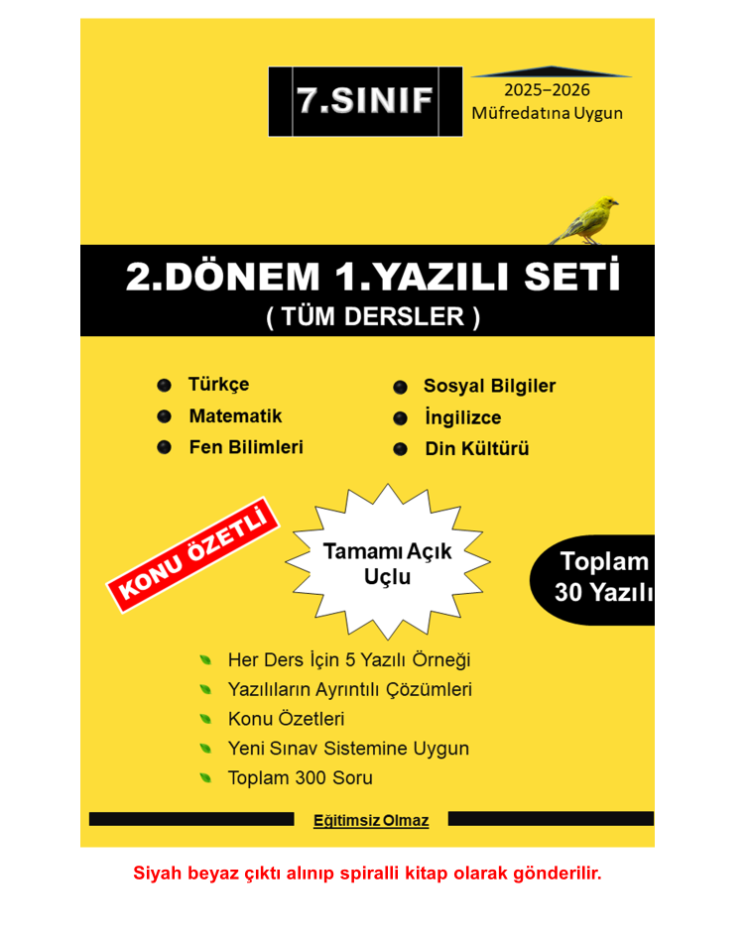7.Sınıf 2.Dönem 1.Yazılı Seti - MNG Kargo