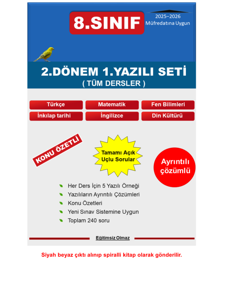 8.Sınıf 2.Dönem 1.Yazılı Seti - MNG Kargo