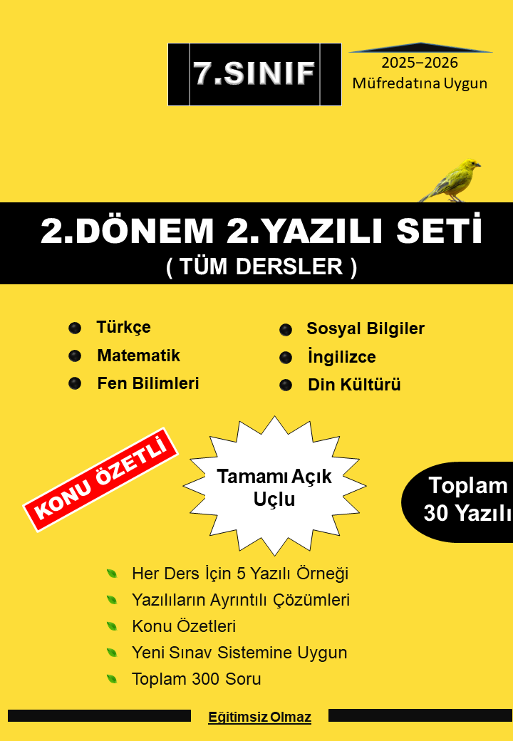 7.Sınıf 2.Dönem 2.Yazılı Seti - Tamamı Renkli