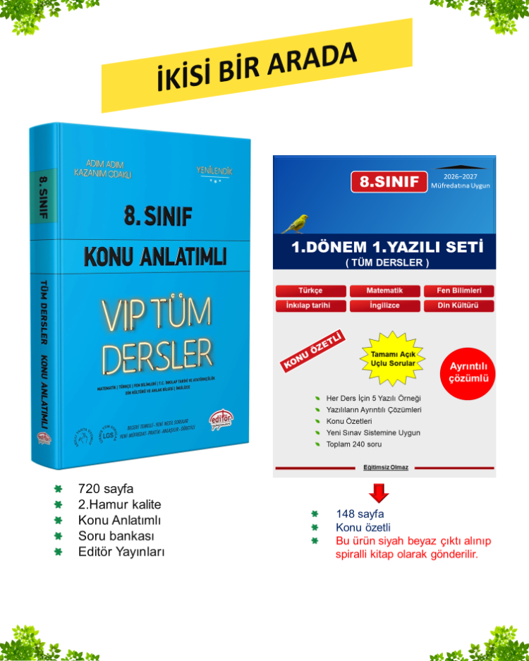 8.Sınıf Tüm Dersler Konu Anlatımlı Kitap + Yazılı Seti