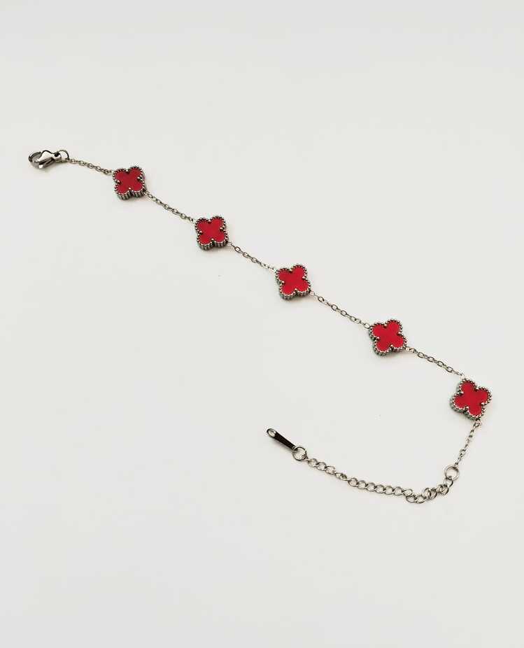 Çelik Kırmızı Yonca Bileklik