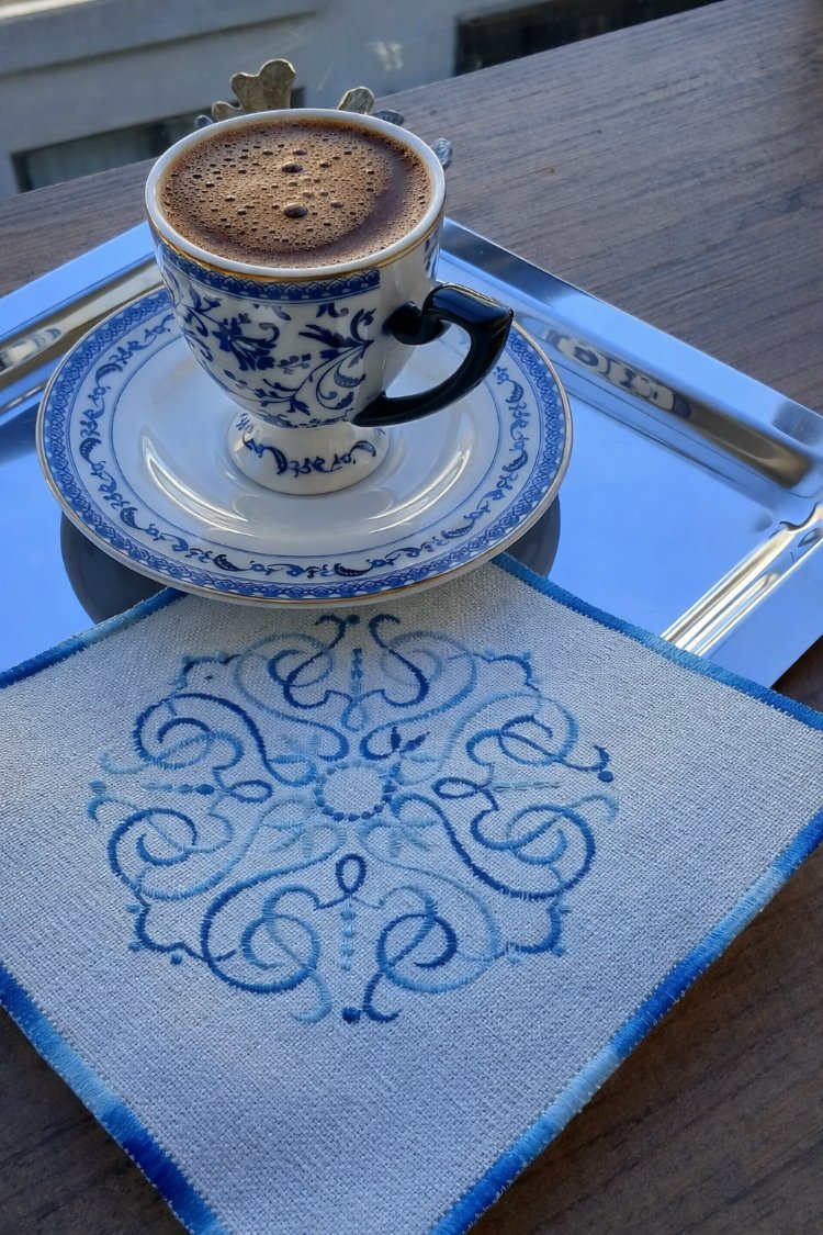 ebruli mavi temalı kokteyl peçete 2li