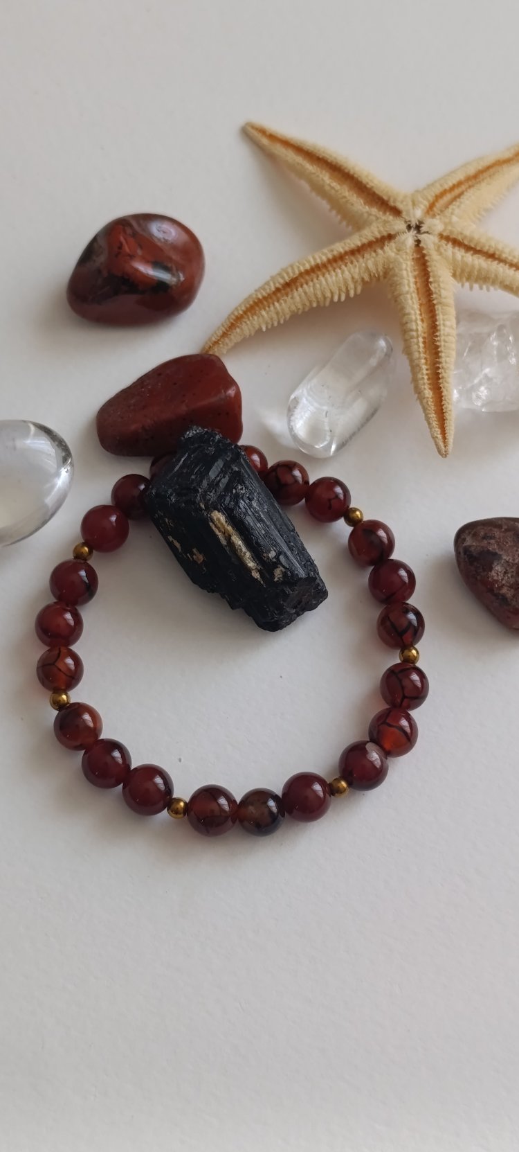 Carnelian Agate Kırmızı Akik & Hematit Bileklik 