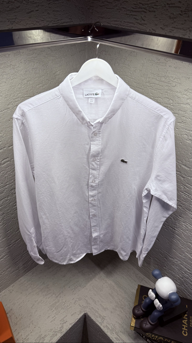 LACOSTE NAKIŞ LOGO KETEN GÖMLEK BEYAZ