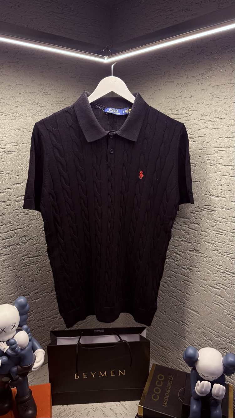 POLO RALPH LAUREN ÖRGÜLÜ TRİKO POLO YAKA SİYAH